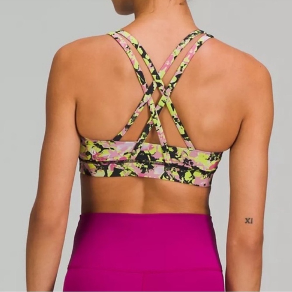 Lululemon Energy Bra Luxtreme Inflect Floral Highlight Yellow Multi - Picture 2 of 6